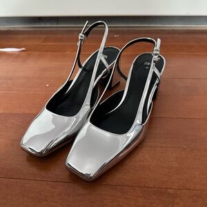 Zara Metallic Silver Slingback Heels